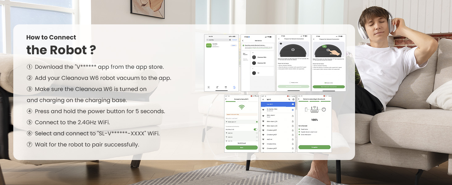 Робот-пилосос Vexilar W6 без функції миття, потужність 2800Pa, час роботи 140 хв, керування через додаток, голосове керування, безщітковий двигун, для шерсті тварин, килимів, твердих підлог