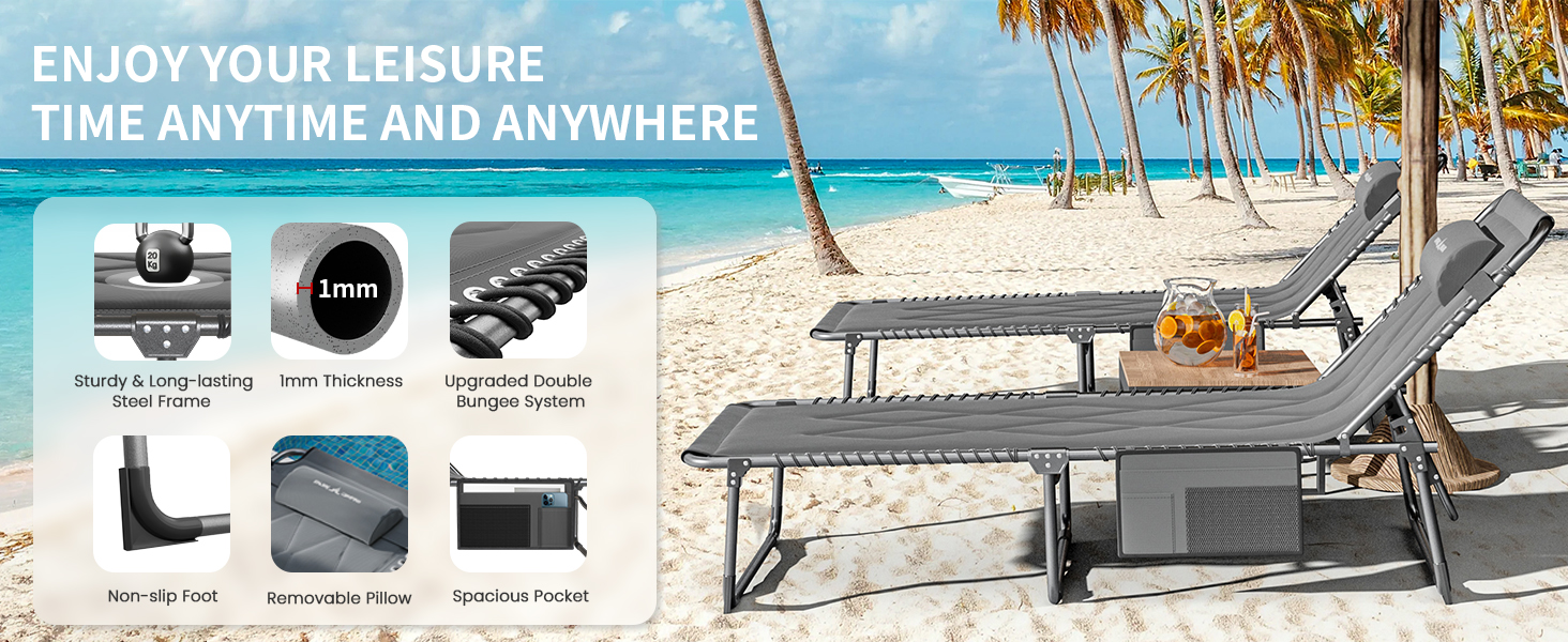 Розкладне ліжко для кемпінгу UDPATIO: зручне ліжко для відпочинку на природі з регульованою спинкою, сіре