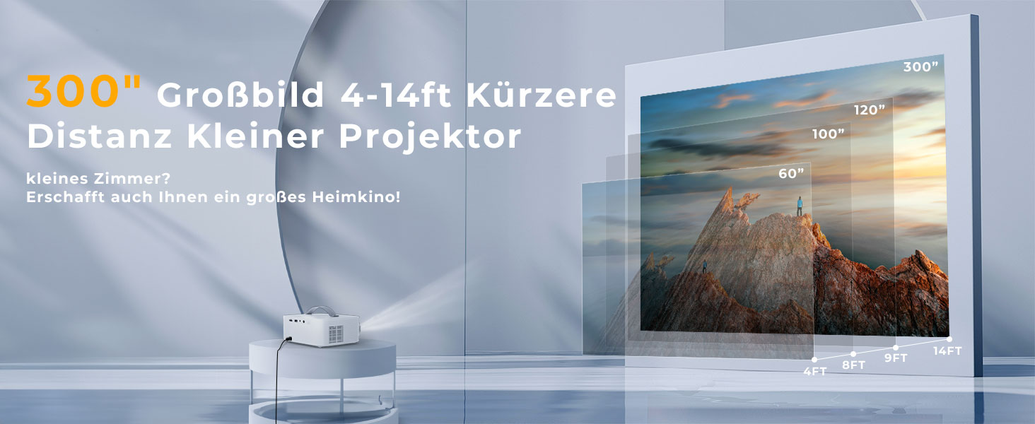 Портативний проєктор Beamer 4K з Dolby Audio, HDR10, WiFi6, Bluetooth 5.4, Auto Fokus, для домашнього кіно та перегляду спортивних подій, білий