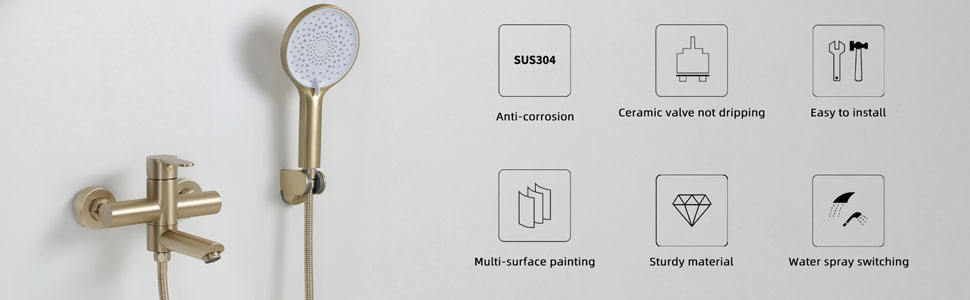 Набір змішувач для ванни PHASAT з душовою лійкою, чорний, настінний монтаж, PTBB13E