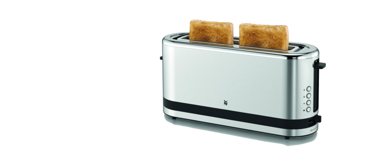 Тостер WMF Küchenminis Langschlitz XXL: тостер з функцією для булочок, 2 слоти, 7 рівнів підсмажування, 900 Вт, нержавіюча сталь матова срібляста