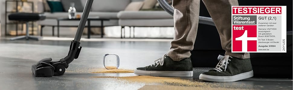 Пылесос Siemens Z7.0 VSZ7X500 с мешком для збору пилу, для алергіків, гігієнічний фільтр, тихий, чорний, 650 Вт, Testsieger 2024