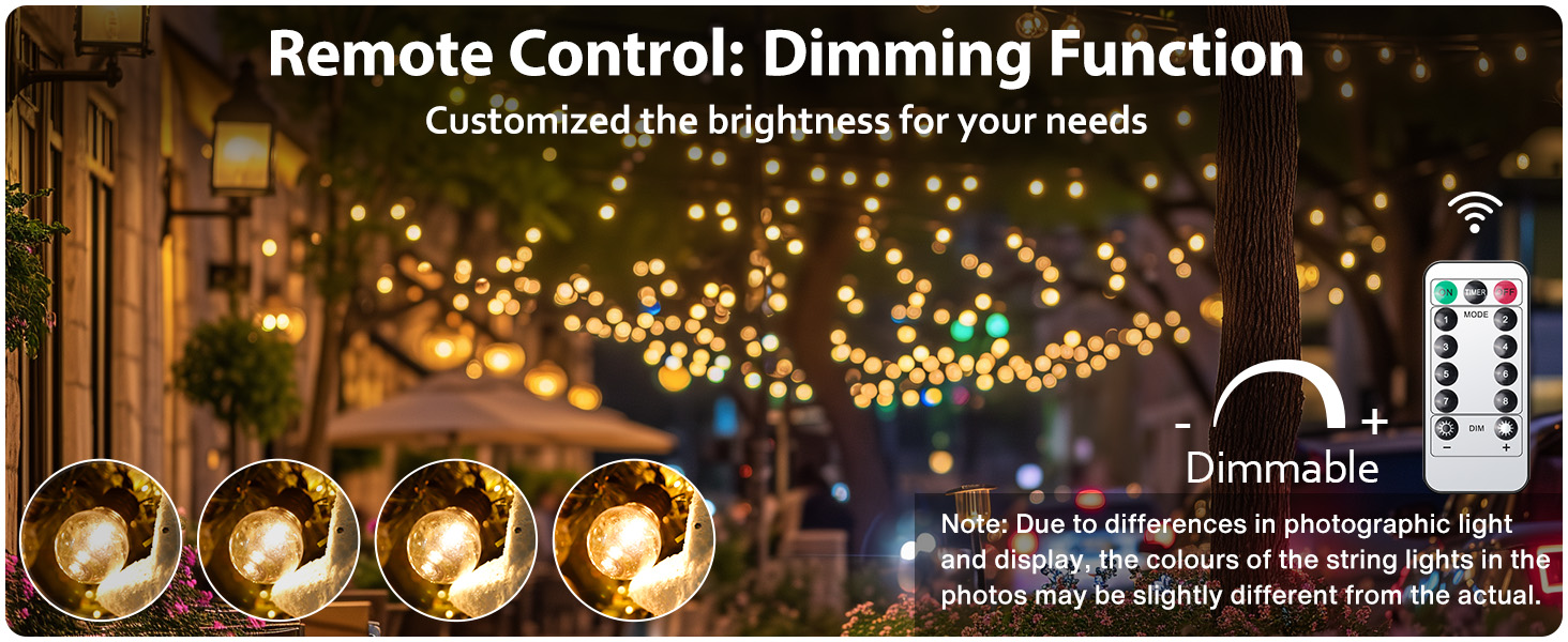 Ланцюжок прикрас для зовнішнього використання на батарейках G30, 9м, 20 LED, тепле біле світло, з пульт дистанційного керування, таймер, диммування, IP64, для саду, ялинки, балкона, бістро.