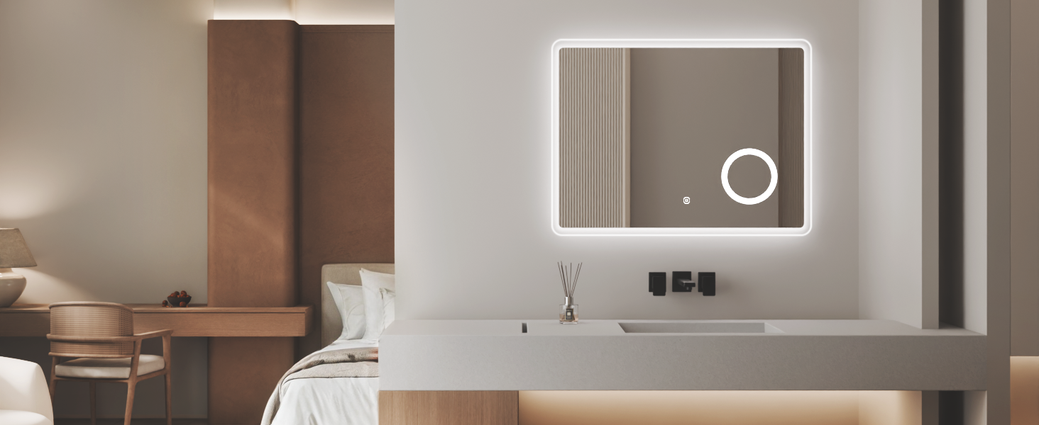 Дзеркало для ванної кімнати S'AFIELINA з підсвічуванням 60x120 см, 3x збільшення, сенсорне керування, IP44, 6500K, холодний білий світ