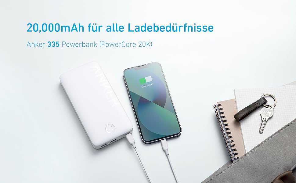 Вт, USB-C, сумісний з iPhone, Galaxy, iPad, AirPods, Apple Watch (білий), 335 Power Bank, 20