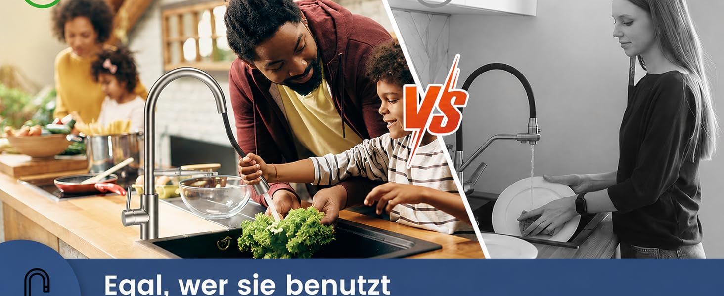 Змішувач кухонний FEELSO з фільтром, висувний, 2 режими струменя, поворотний 360°, нержавіюча сталь SUS304, без свинцю, матовий