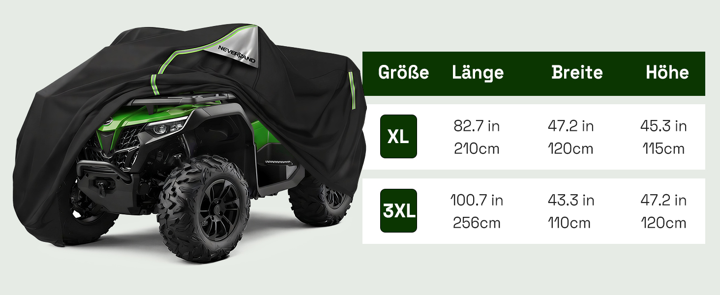 Водонепроникний захисний чохол для квадроцикла NEVERLAND Quad ATV XXXL (256 x 110 x 120 см), чорно-сріблястий/зелений