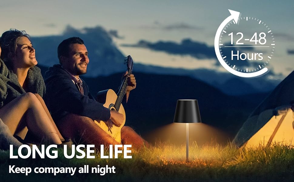 Лампа настільна LED акумуляторна Lundwa 26см, 5000mAh, 3W, 3000K, IP54, для кемпінгу, ресторану, спальні, бару (Чорний, 1 шт.)