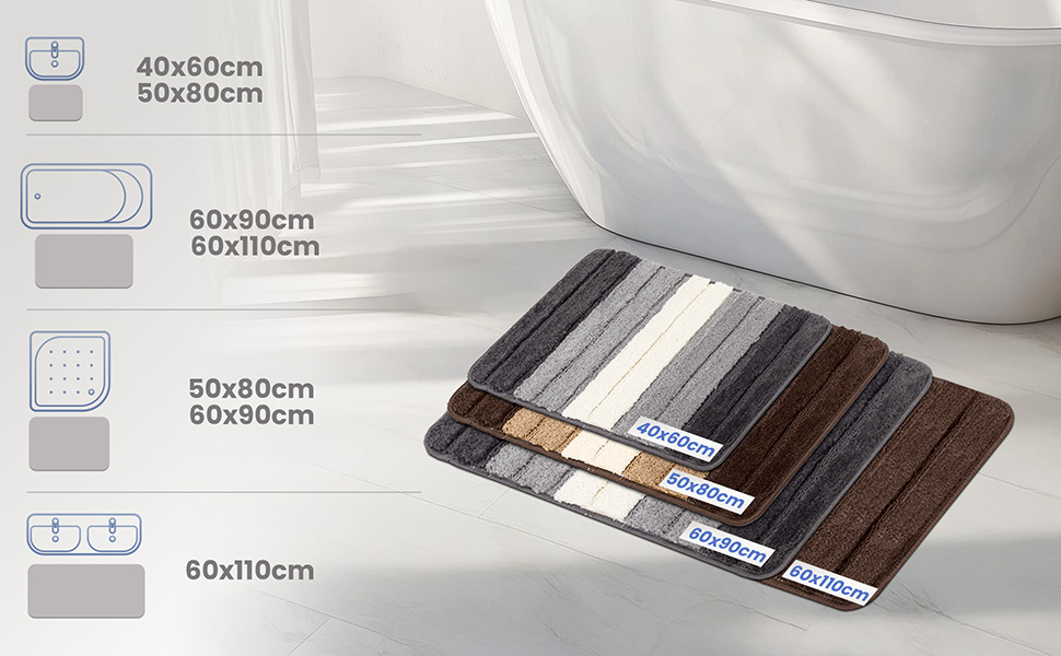 Набір килимків для ванної кімнати VOUNOT 2 шт. 60x90 см, рушмат, мікрофібра, швидковисихаючий, машинне прання, з градієнтом кольору сірого