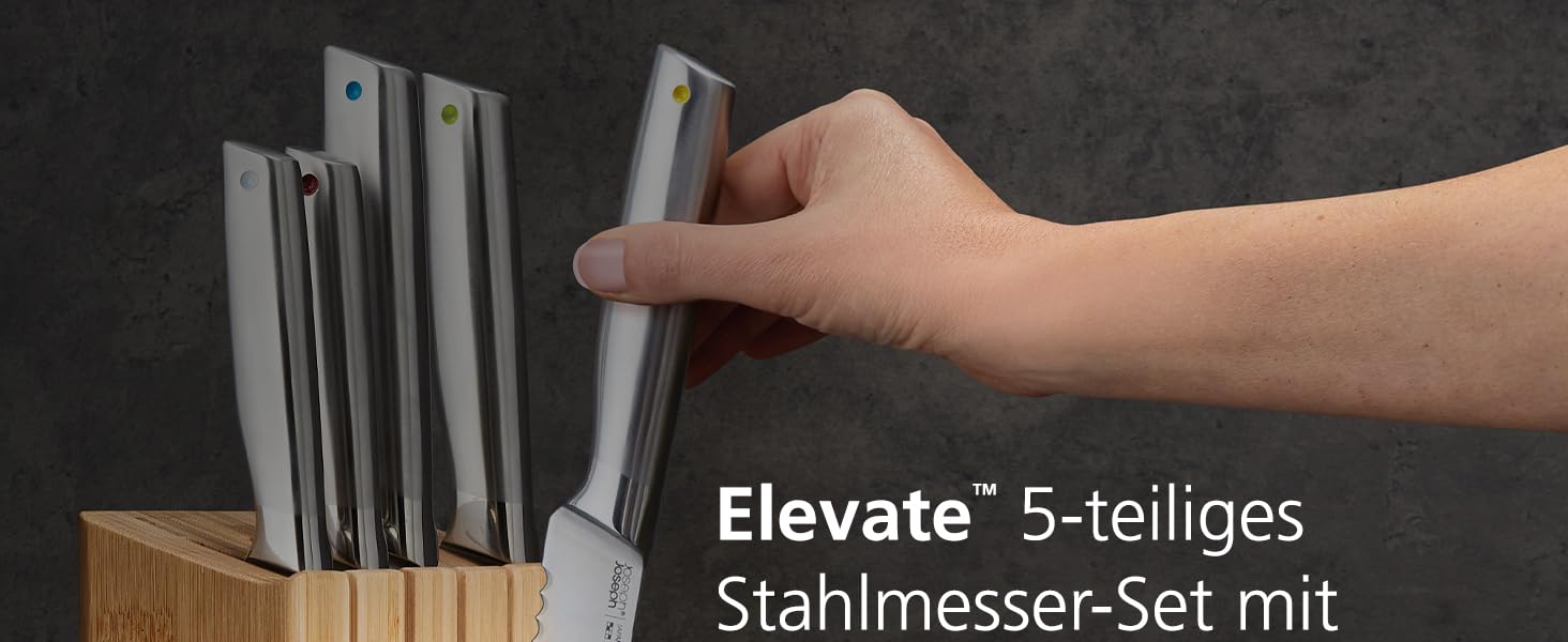 Набір ножів Joseph Joseph Elevate SlimBlock 5 шт. з точилкою, чорний (бамбук)