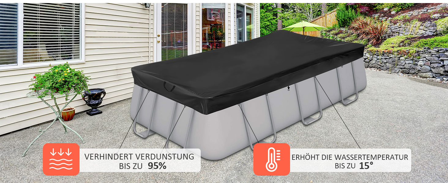 Покривало для круглого басейна Poolabdeckung 420D Ø310 см для басейнів Ø260-305 см, водонепроникний захисний тент із затяжним шнуром