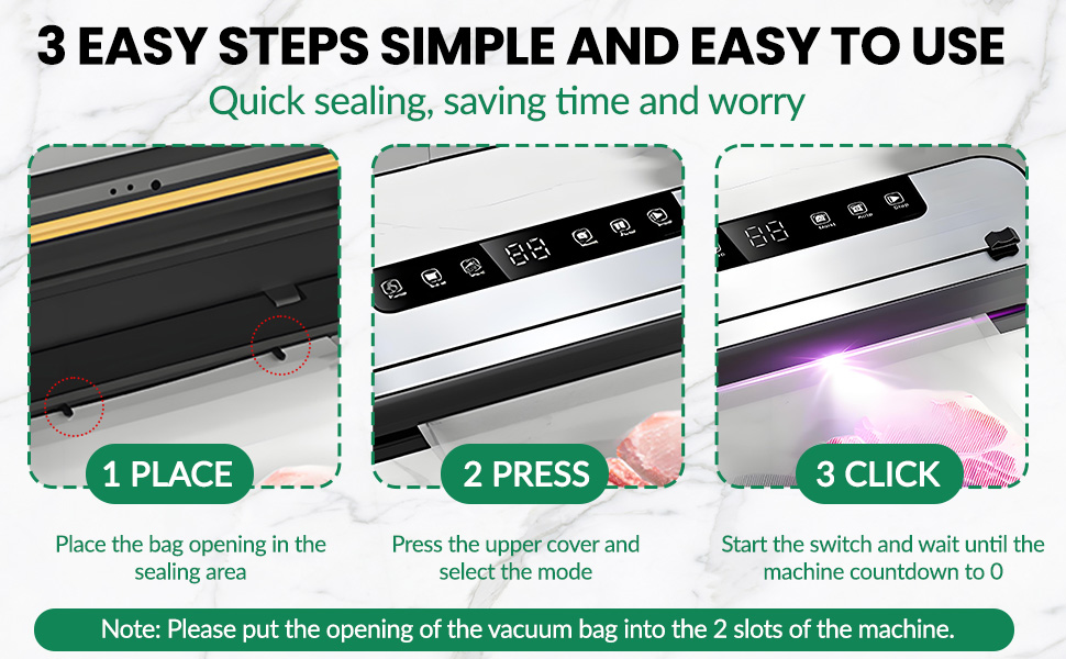 Вакууматор для продуктів 6-в-1, професійний автоматичний вакуумний пакувальник з різаком, цифровим таймером та набором з 50 пакетів і шланга, 75КПа