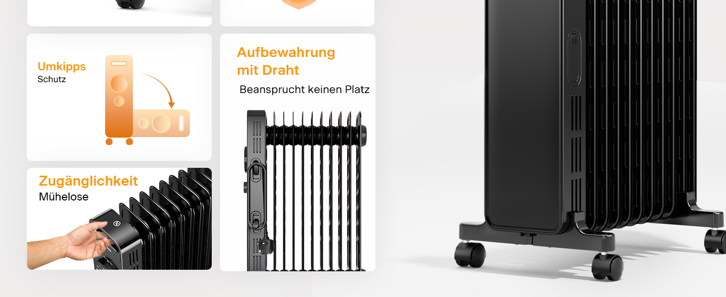 Масляний радіатор PELONIS 2300W з J-подібними ребрами, 3 режими нагріву, термостат, тихий, з захистом від перекидання, енергоефективність A, для спальні, вітальні, офісу, 11 ребер, чорний (без пульта)