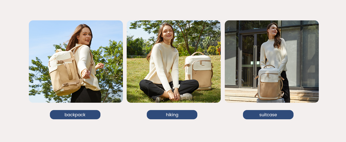 Рюкзак жіночий LOVEVOOK 40L для подорожей та авіаперельотів, Carry On, Beige Khaki, 17 дюймів