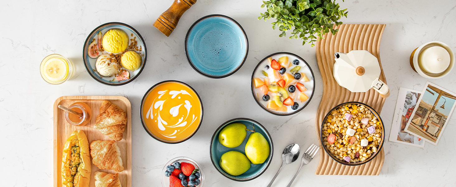 Набір посуду Vancasso AMBER на 12 осіб, 48 предметів: тарілки обідні, десертні, супові, миски (блакитний, реактивна глазур, для посудомийної машини)