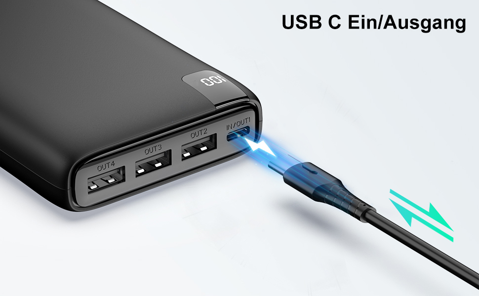 Швидка зарядка 3А, USB C, 4 виходи для смартфонів та планшетів, 26800mAh