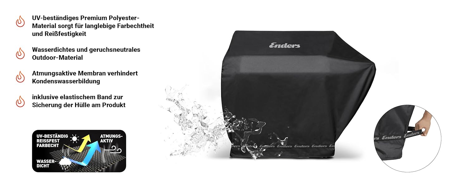 Чохол для газового грилю Enders Boston 6 KR Turbo, водонепроникний, UV-захист, поліестер 600D, чорний