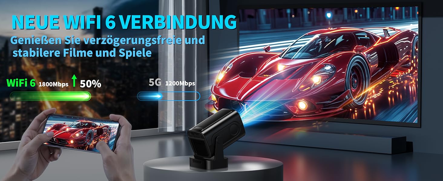 Портативний проєктор Mini Beamer 4K Full HD 1080P з WiFi 6, Bluetooth 5.2 та автоматичною корекцією трапецеїдальних спотворень. Підтримка HDMI, TV Stick, Memory Stick, Laptop. Білий (NT10-Black)