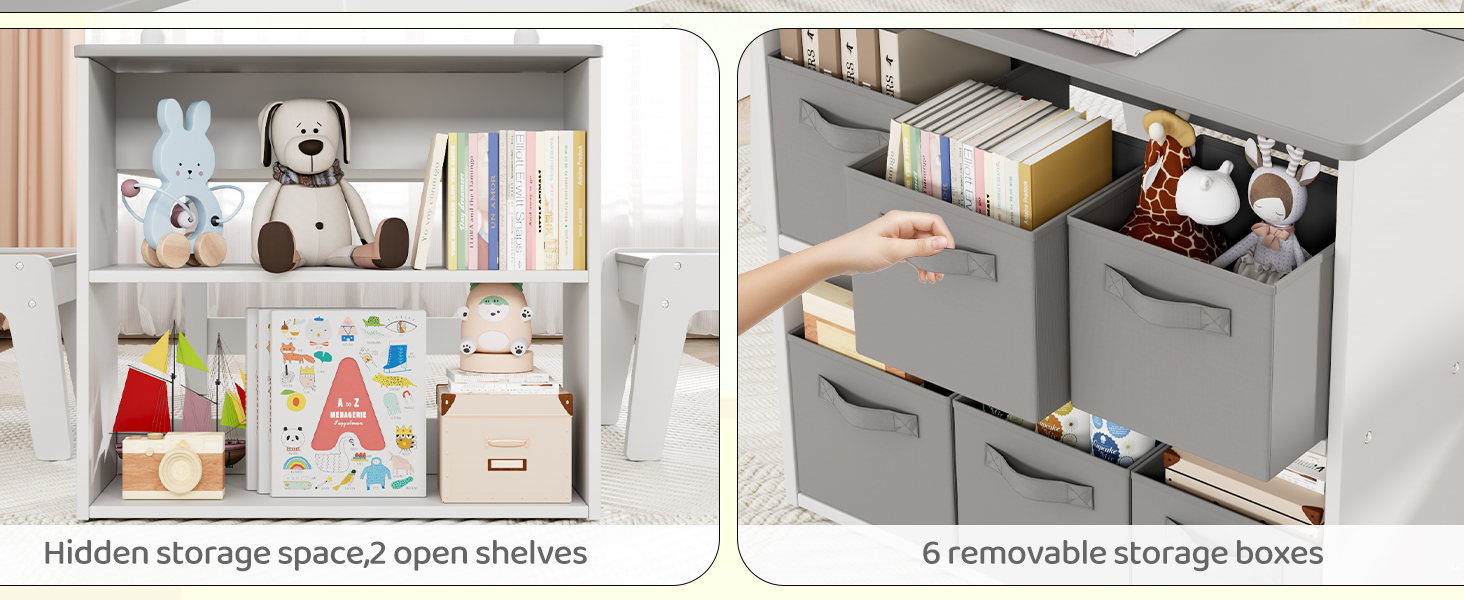 Дитячий стіл MAMIZO з 2 стільцями: дерев'яний стіл для ігор з місцем для зберігання, комплект меблів для дітей 3+ (сірий)