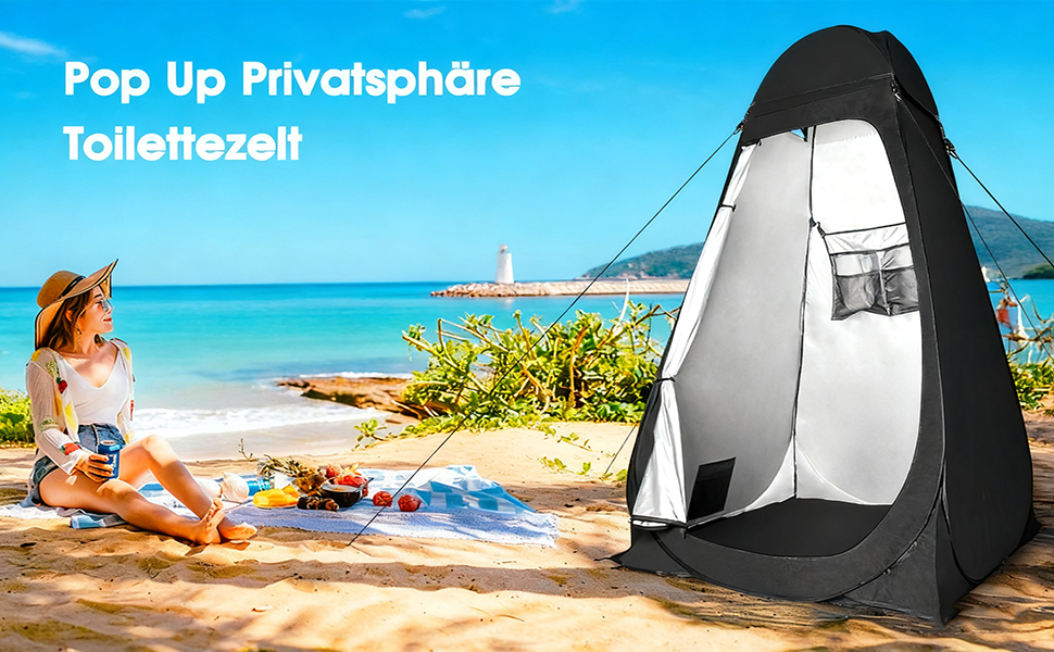 Намет для туалету та душу, переносний, Pop-Up, для кемпінгу та пляжу, з UV захистом 50+, чорний