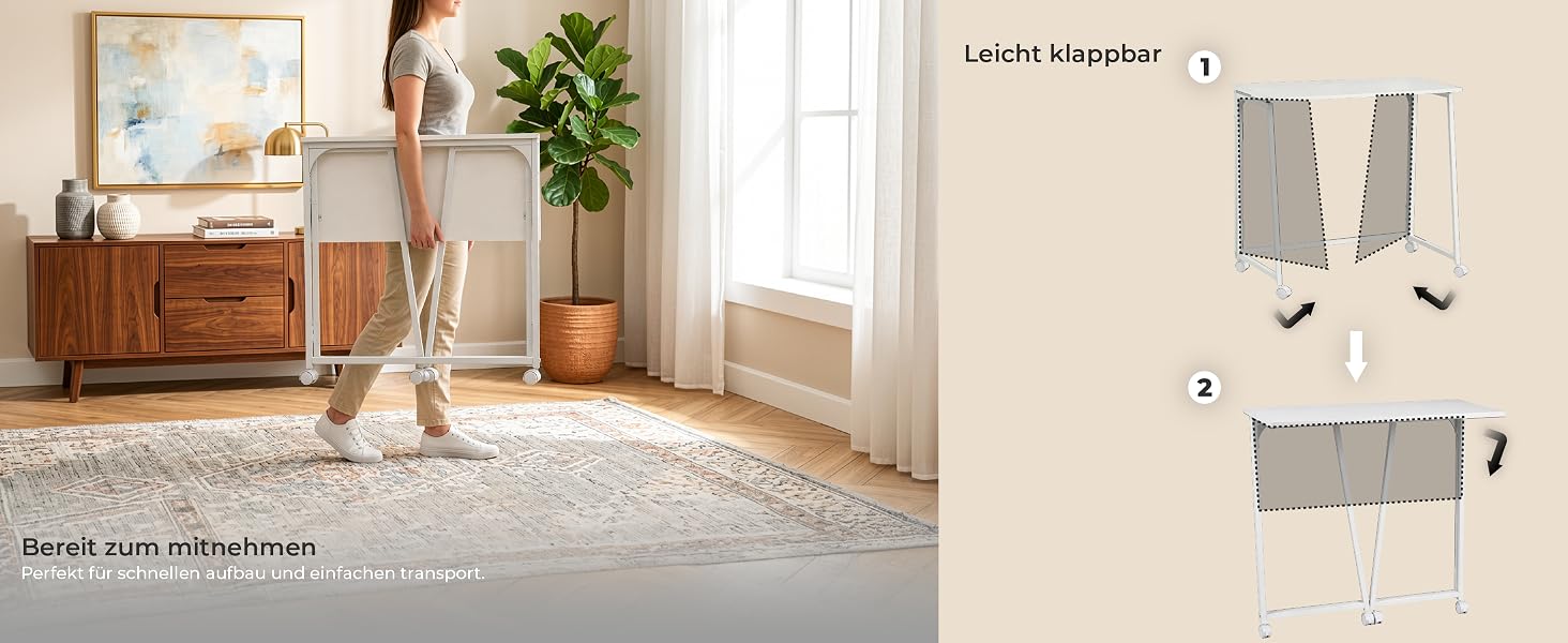 Складаний комп'ютерний стіл MEUBLE Cosy для ноутбука та ПК, компактний робочий стіл для офісу та дому, білий