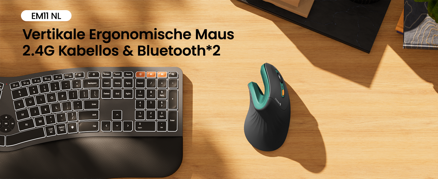 ProtoArc EM11 NL Вертикальна миша, бездротова, для ПК, iPad, Mac, Windows - чорно-зелена