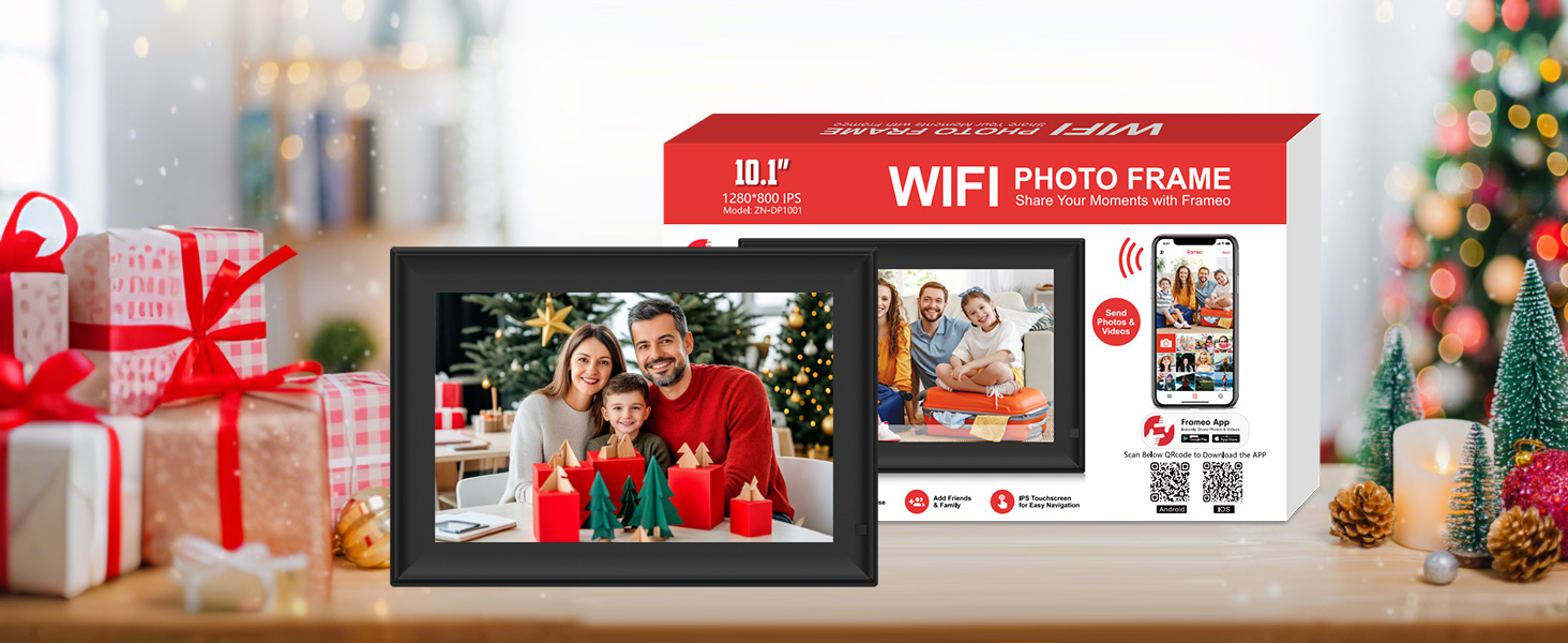 FRAMEO Цифровий фоторámеn 15.6 дюймів WiFi, IPS, FHD 1920x1080, 32GB, сенсорний екран, автоповорот, для стін, фото/відео через додаток FRAMEO