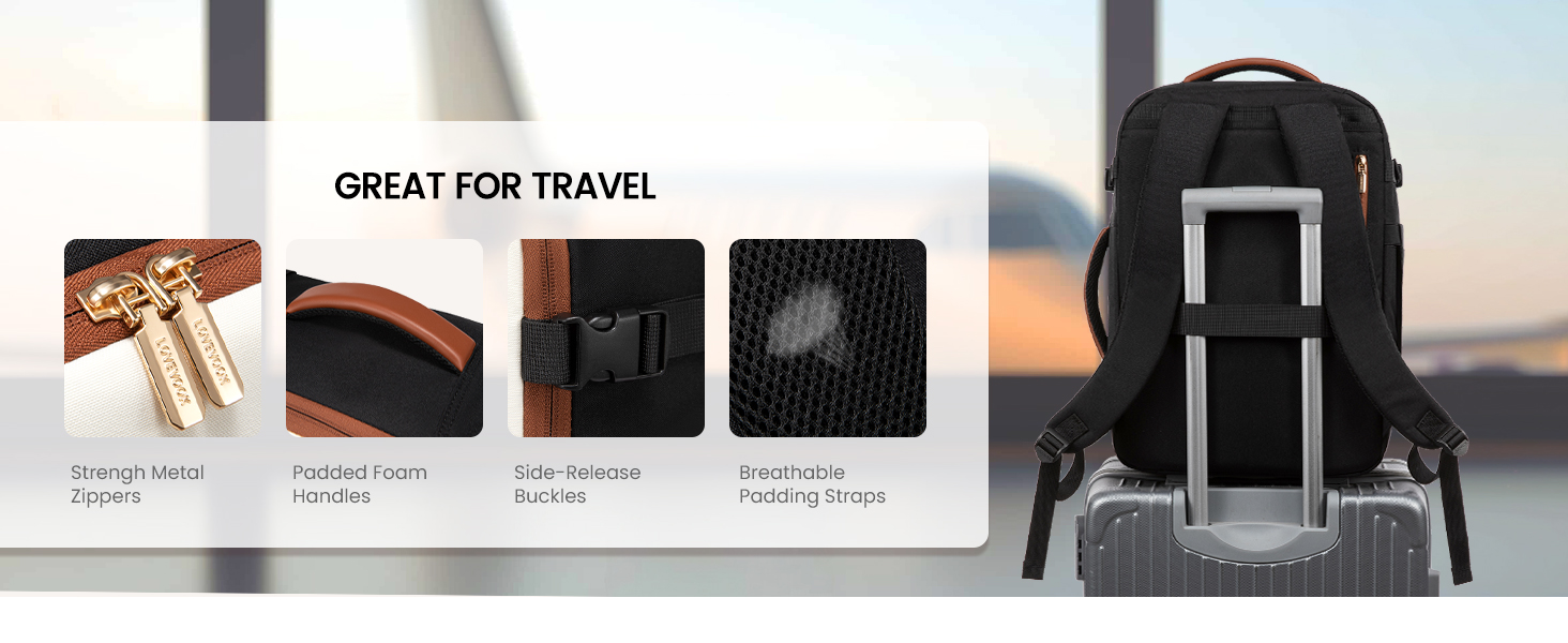 LOVEVOOK Рюкзак для ручної поклажі, 40L, для подорожей, з відділенням для ноутбука, водонепроникний, чорно-бежево-коричневий