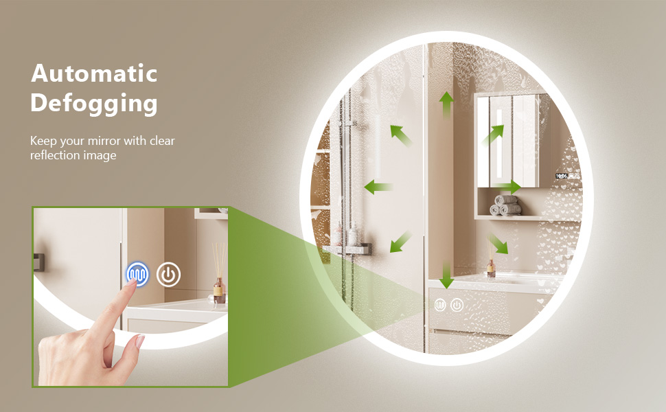 LED дзеркало для ванної кімнати AllRight з підсвічуванням 50 см, кругле, димування, 3 кольори світла, сенсорне керування, антизапар, для макіяжу та гоління