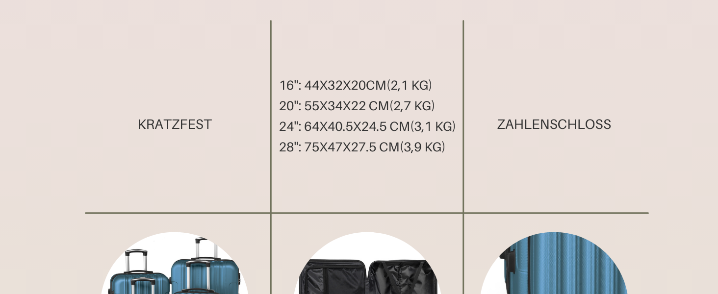 Набір валіз LALAHO 3/4/5 шт. з косметичками, жорсткі валізи з ABS, набір для подорожей, ручна поклажа (Морська синя – 4)