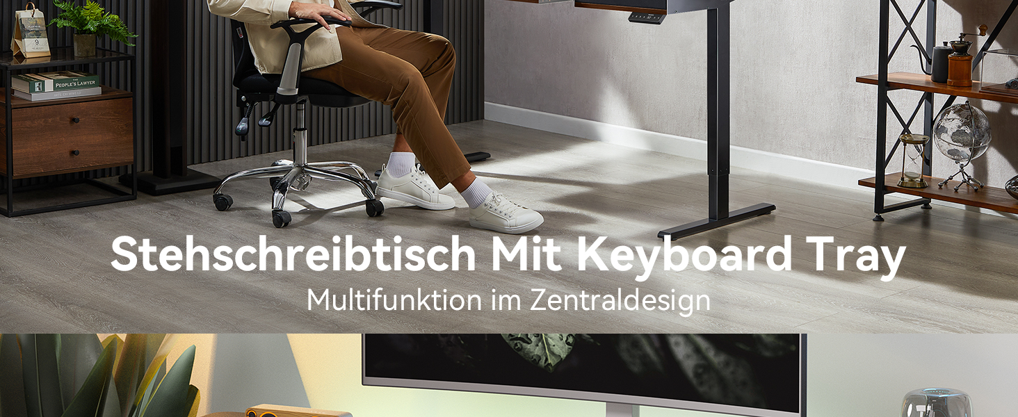 Регульований за висотою стіл WALKINGDESK для офісу, 160x60 см. Електричний, з полицею для клавіатури, 2 шухляди, білий.