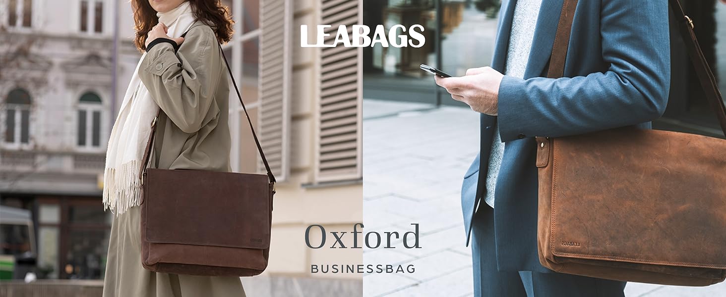 Сумка для ноутбука 15 дюймів LEABAGS з натуральної шкіри та тканини Оксфорд, 38x10x31 см, колір мускат