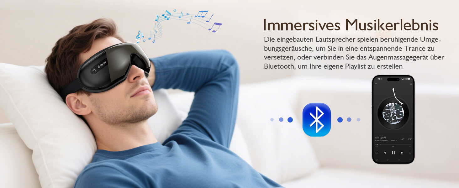 Масажер для очей XJUGEZ з підігрівом, вібрацією та Bluetooth, 4 режими, маска для очей, покращує сон, подарунок для жінок та чоловіків, чорний