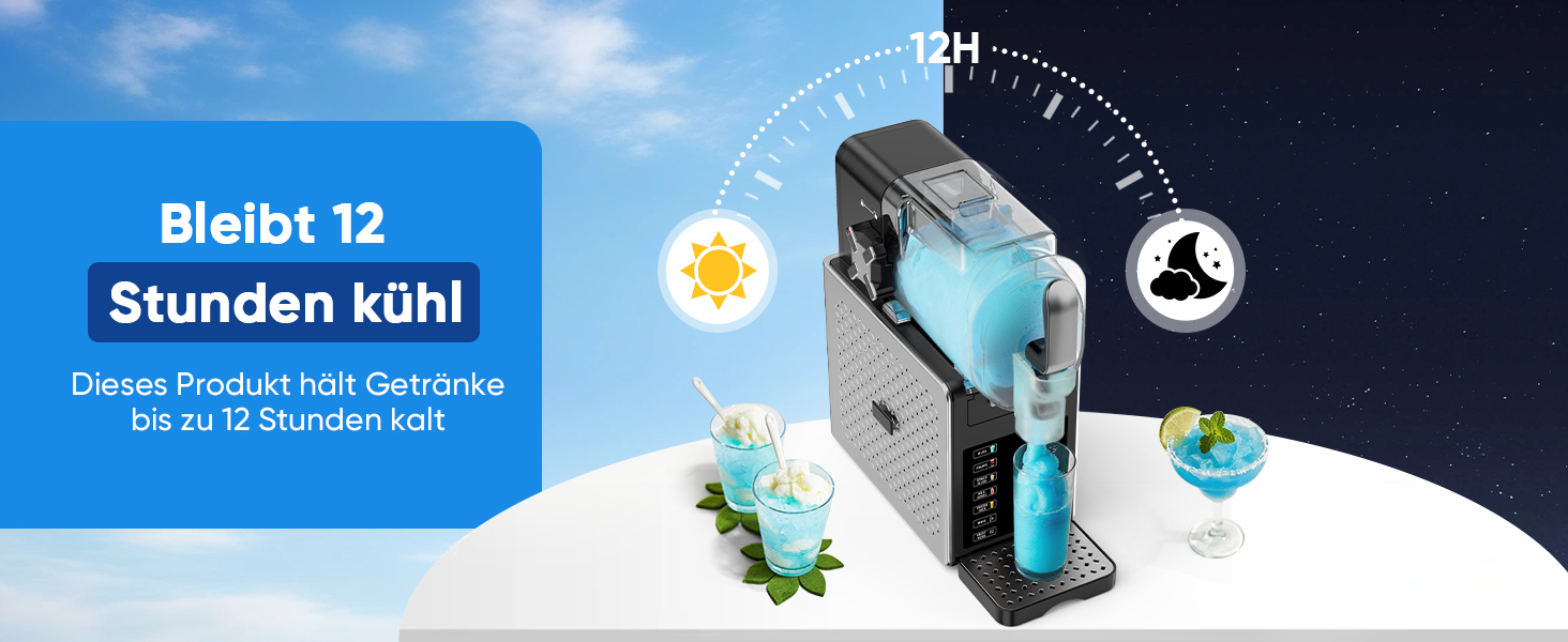 Машина для приготування сляшів 2,5L з LED-дисплеєм, 6 програм (Margarita, Frappé, Milkshake), керування однією кнопкою (Сріблястий)