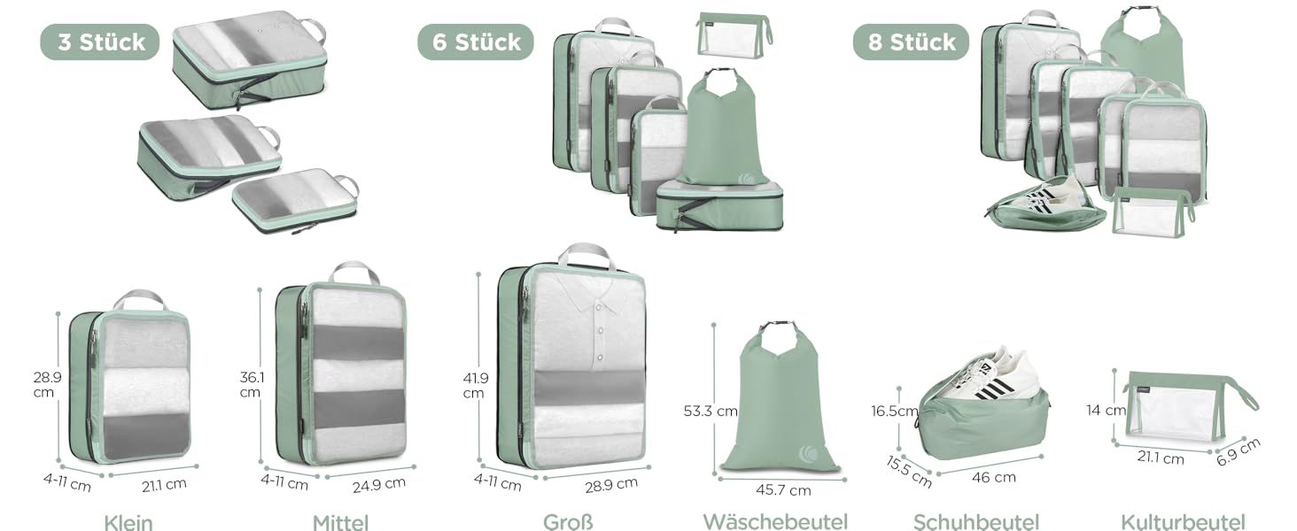 Набір компресійних органайзерів для одягу в подорожі Cipway, 6 шт, сітчасті легкі пакувальні куби для валізи та рюкзака, шавлієво-зелений