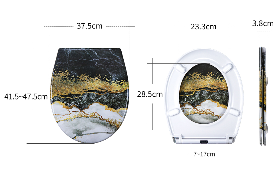 Кришка для унітазу з автоматичним опусканням, з мотивом, з функцією швидкого зняття, кріплення зверху, з Duroplast (UF81950) A Marmor