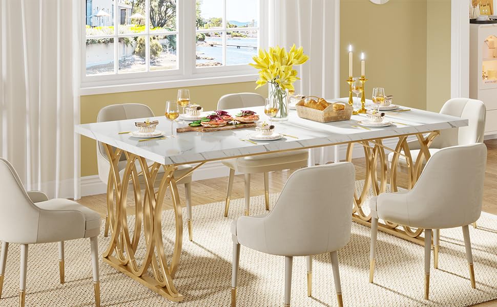 Білий обідній стіл 160x80 см з металевим каркасом та стільницею з акрилового каменю (Kunstmarmor) - для їдальні та кухні