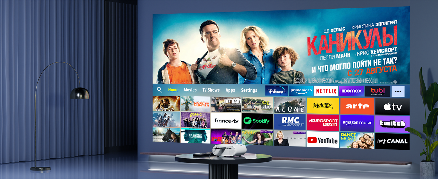 Міні проектор 16000L з штативом, Full HD 1080P, 50% зум, ±15° корекція трапеції, HDMI, USB, AV - сумісний з телефоном