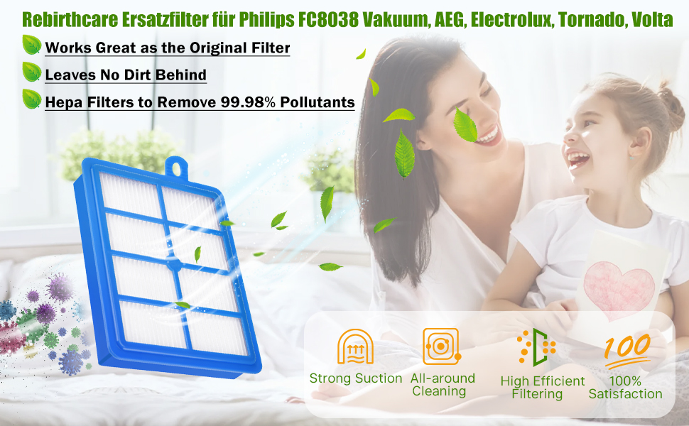 Фільтр rebirthcare від алергії hepa13 з 3 предметів для Philips FC8038 / 01, AEG AEF12, Electrolux EFH12, Торнадо, пилосос Volta Змінний фільтр аксесуари для Philips FC9150 AEG LX7 Animal / Performer lx8 s-фільтр