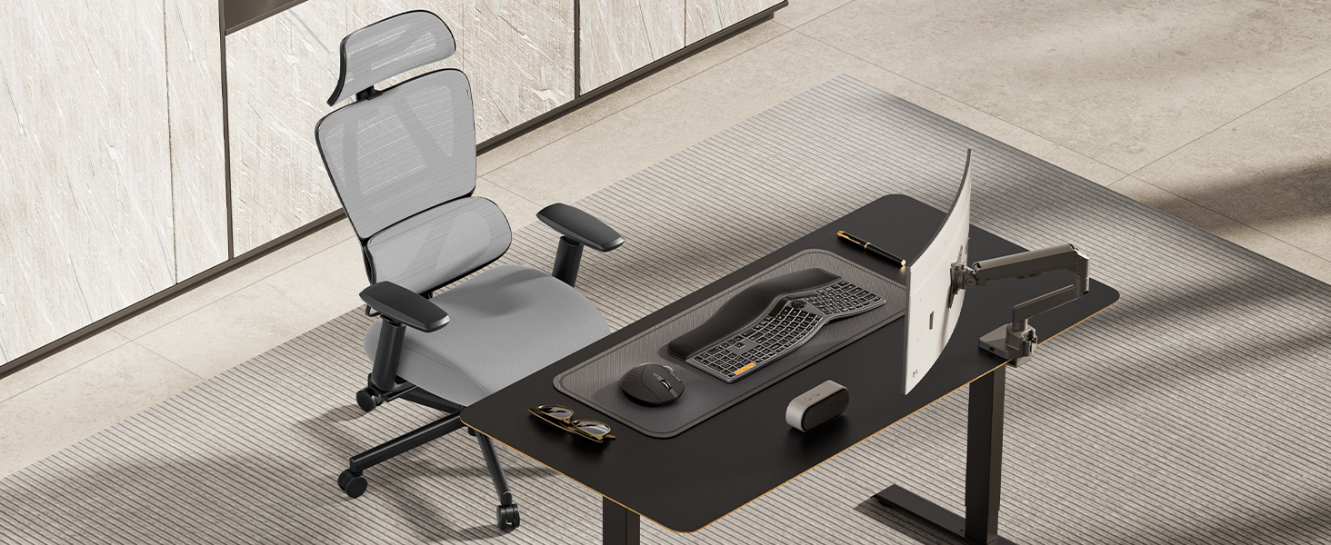 Офісний крісло ProtoArc EC100 сірого кольору з товстим пружинним сидінням, підтримкою попереку, регульованими підлокітниками та підголівником, сітчасте крісло для дому та офісу