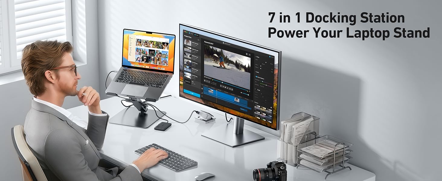 Підставка для ноутбука BENFEI з док-станцією 7-в-1 USB-C: HDMI 4K@60Hz, SD/MicroSD, Power Delivery 100W, USB 3.2 10Gbps для MacBook Pro/Air, iPad Pro, XPS, ThinkPad
