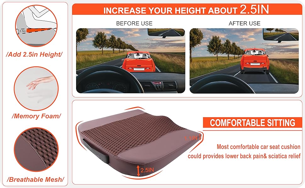 Автомобільна подушка Lofty Aim з Memory Foam для водія: підтримка спини, зняття болю (ішіас), для автокрісла, офісного крісла, інвалідного візка. PU-шкіра, 4D Mesh, коричнева