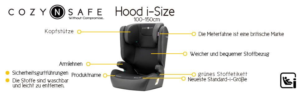Автокрісло Cozy N Safe Hood i-Size EST-259 для дітей 4-12 років (100-150 см), група 2/3, без Isofix, м'яке та глибоке о padding