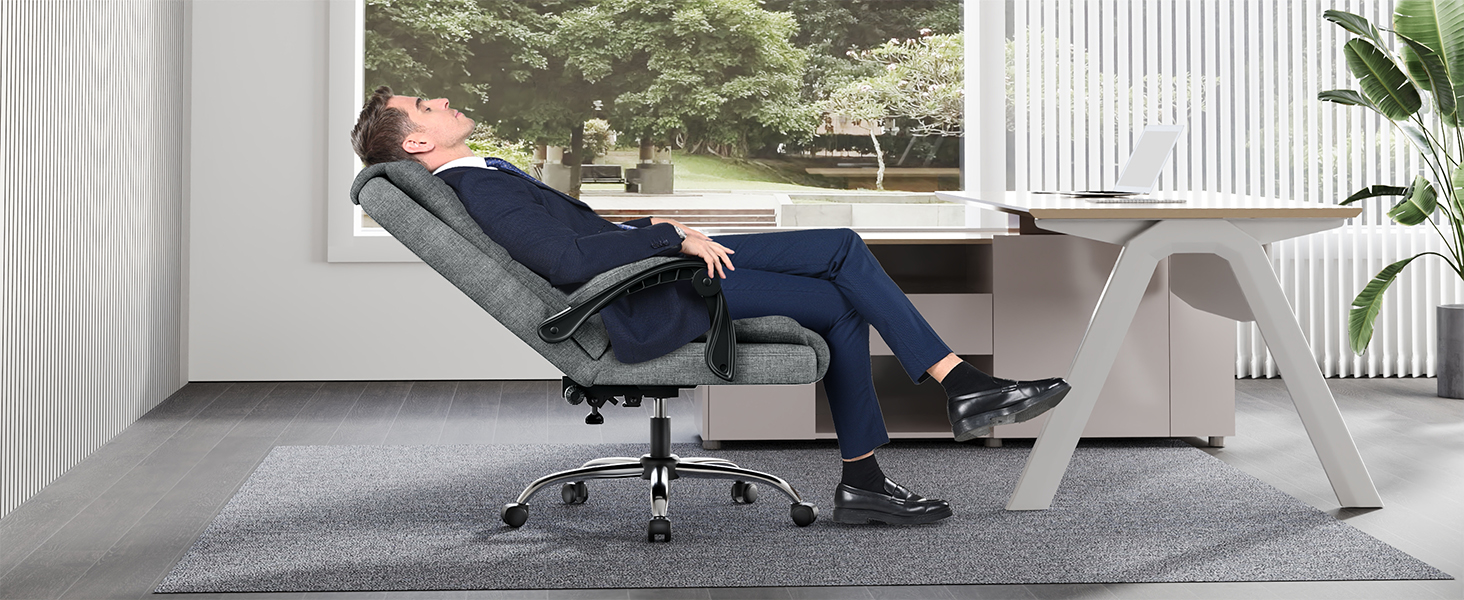 Офісний крісло Rattantree з підніжкою, ергономічний крісло для комп'ютера, PC крісло з м'якими підлокітниками та регулюванням нахилу, регульована висота, крісло для керівника, оббивка з тканини (темно-сірий, без підніжки)