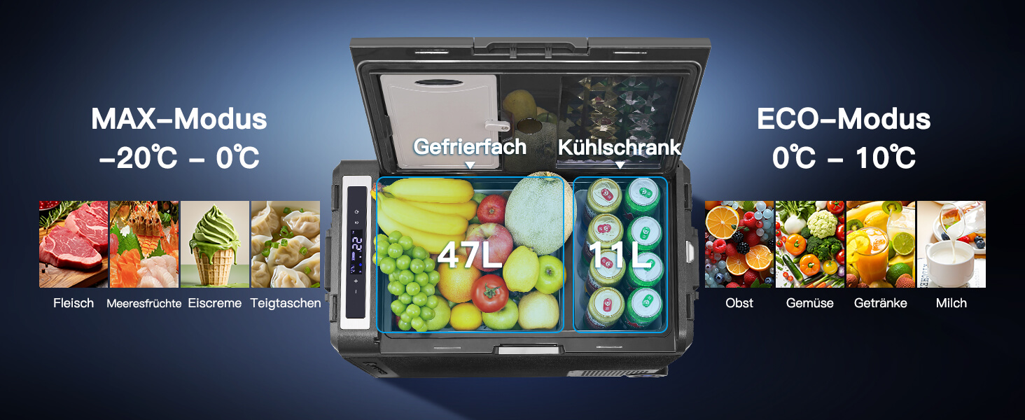 Автомобільний компресорний холодильник AAOBOSI 58L (-20°C/+20°C) з USB, 12/24V/230V для авто, вантажівок, човнів, кемпінгу та риболовлі, чорний