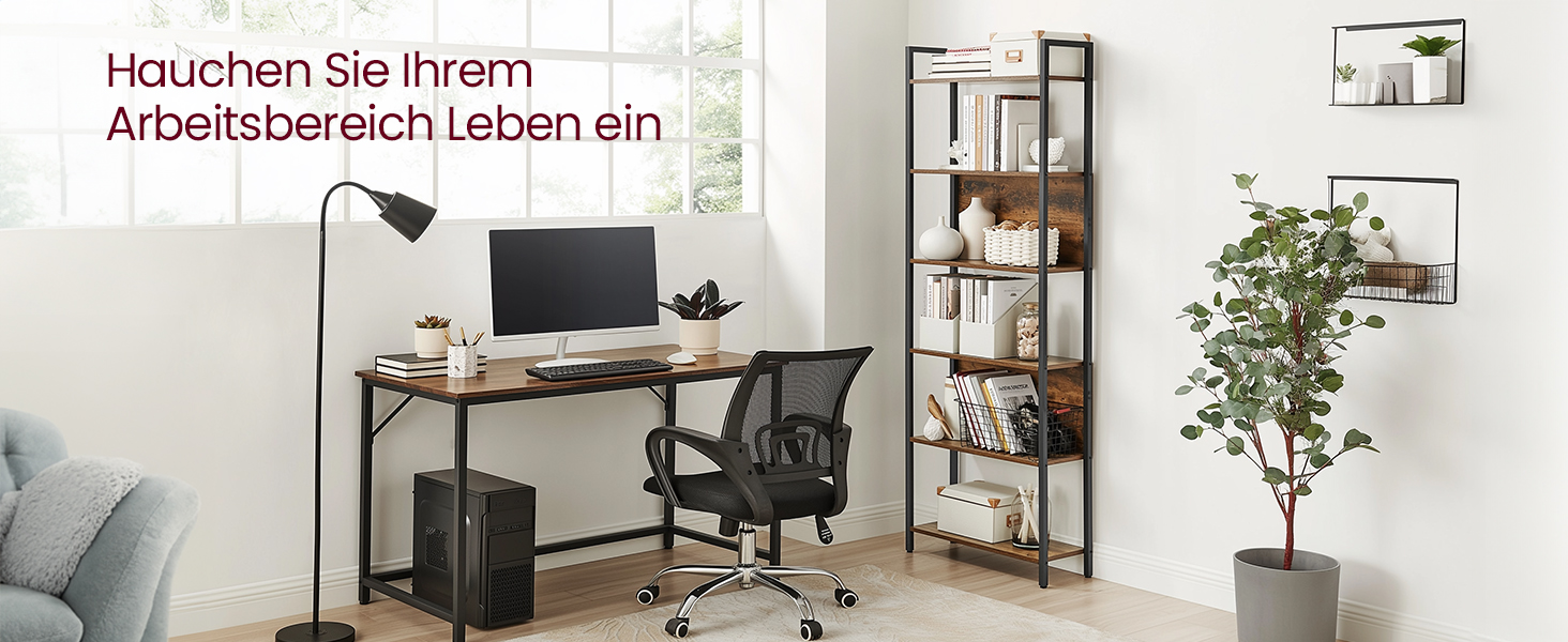 Стелаж VASAGLE з 5 відкритими полицями, для кухні, офісу, вітальні, промисловий дизайн, 24 x 128 x 154,1 см, колір vintagebraun-tintenschwarz