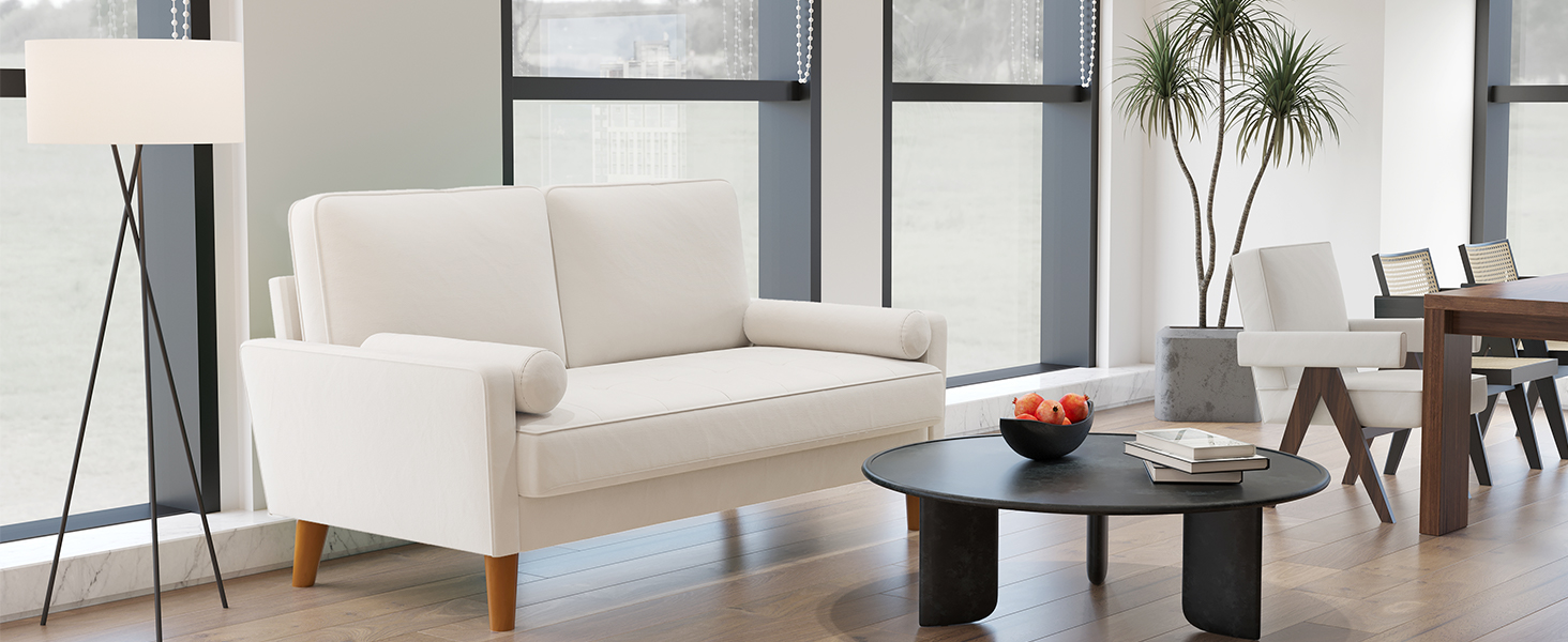 Диван Vesgantti 2-місний, 121 см, сучасний, з 2 подушками, білий, для вітальні/квартири/офісу