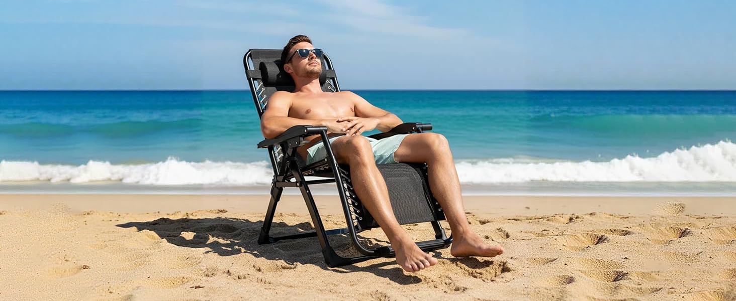 Розкладний шезлонг для саду та відпочинку на природі - 200 кг, срібний (83 см)