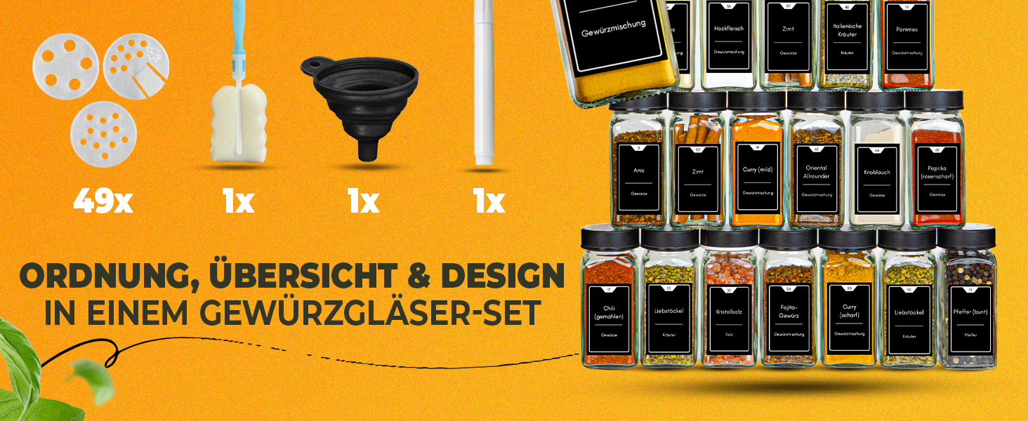 Набір банок для спецій 24 шт. (125 мл) з дозатором, етикетками та кришками з нержавіючої сталі