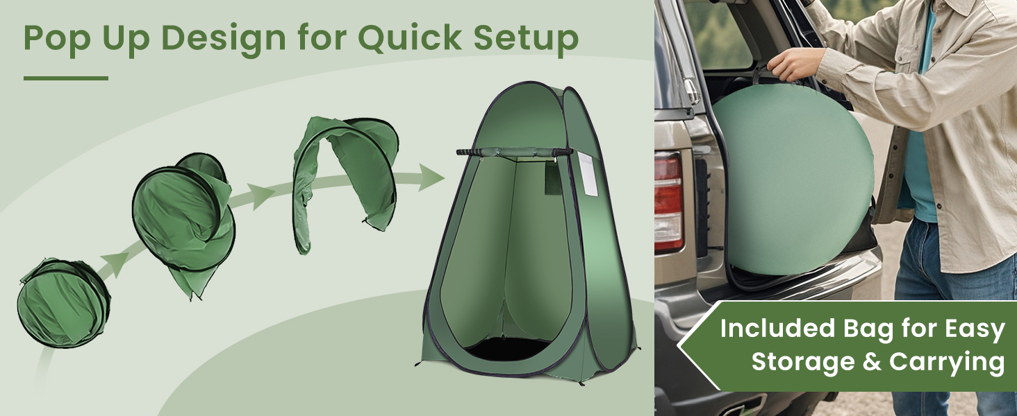 Намет для душу HOMASIS Pop up, 120x120x190 см, зелений - портативний, з кишенькою, для кемпінгу та відпочинку на природі